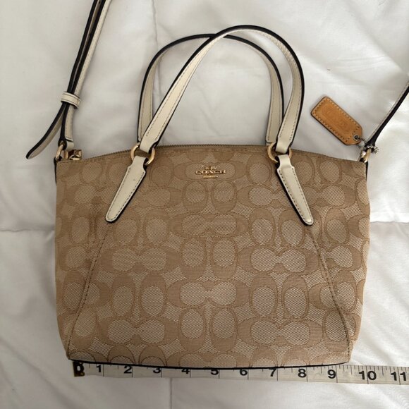 COACH Mini KELSEY Signature Logo Satchel Crossbody Light Khaki/Chalk Bag - Picture 4 of 10